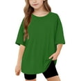 thumbnail image 1 of Dgankt Girls Shirts Girl's Solid Color Short Sleeve T Shirts Crewneck Loose Fit Tunic Tops Summer Casual Blouses（5-15 Years）, 1 of 8