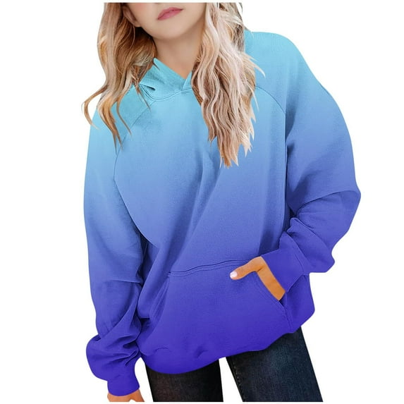 Dgankt Girls Sweatshirt Solid Color Long Sleeves Medium To Large Casual Hooded Pockets Pullover Top for 5-14 Years