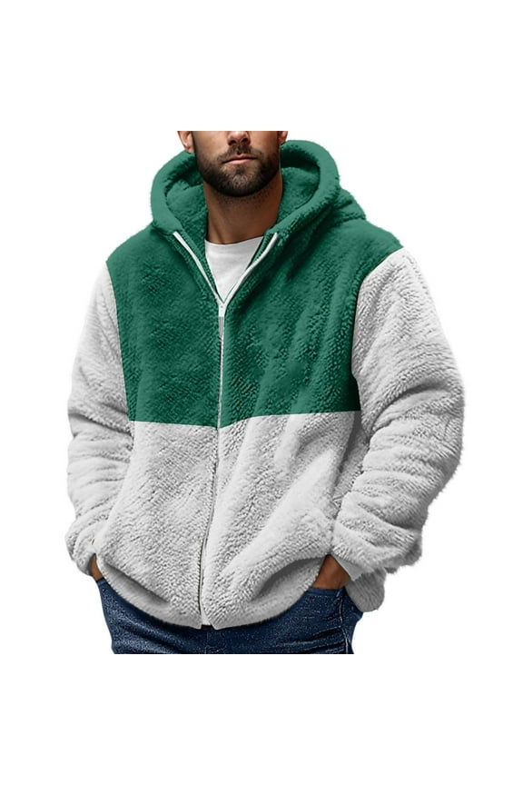 Hoodies for Men Casual Block Color Hooded Double-sided Velvet Sweatshirt Cardigan Zipper Pocket Jacket,Size S-5XL