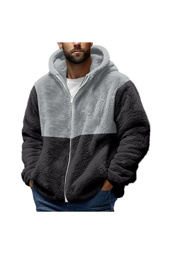 Hoodies for Men Casual Block Color Hooded Double-sided Velvet Sweatshirt Cardigan Zipper Pocket Jacket,Size S-5XL