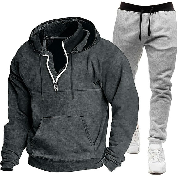 Dgankt Hoodies for Men Solid Color Long Sleeve Casual Outwear Jackets Sets Drawstring Waist Long Pants Sets,Sizes M-3XL