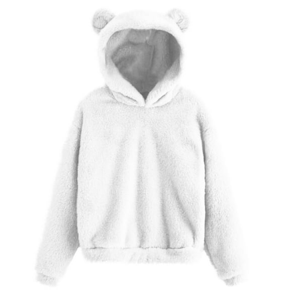 Dgankt Hoodies for Women 2PC Women's Cute Teddy Bear Ears Fleece Hoodie Sweatshirt Round-Neck Long Sleeve Warm Plush Pullover Top with Pockets