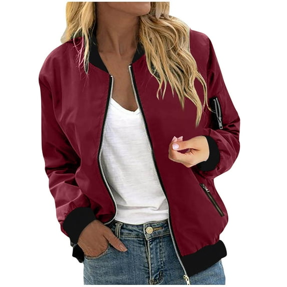 Dgankt Jackets for Women Solid Color Pocket Zipper Lightweight Jacket Fall Jackets,Sizes S-2XL