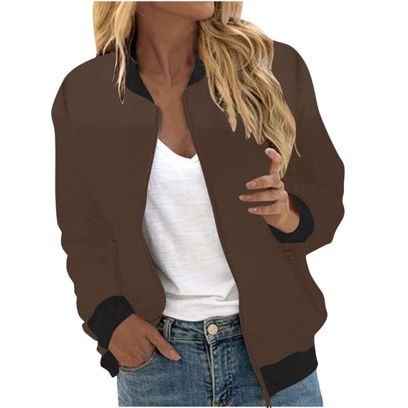 Dgankt Jackets for Women Textured Knit Bomber Jacket Zip-up Casual Long Sleeve Lightweight Cardigan Coat,Sizes S-2XL