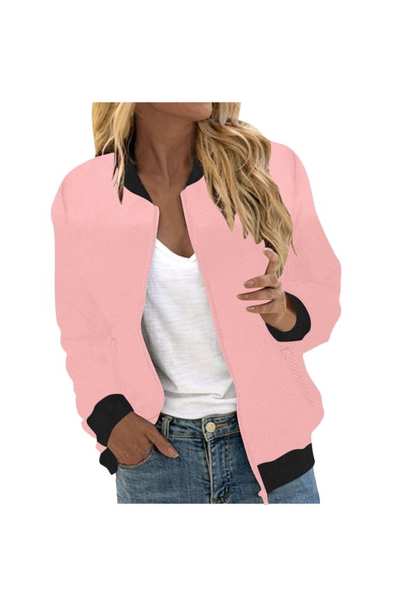 Jackets for Women Textured Knit Bomber Jacket Zip-up Casual Long Sleeve Lightweight Cardigan Coat,Sizes S-2XL