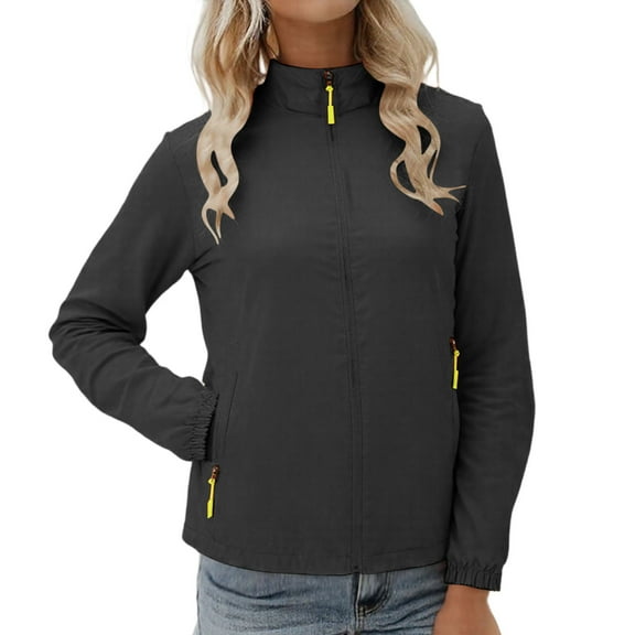 Dgankt Jackets for Women Windbreaker for Hiking Travel Long Sleeve Jacket Hoodless Casual Fall Coat,Sizes S-4XL