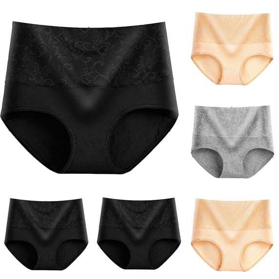 Dgankt Lingerie for Women 5PC Women's High-Waisted Lace Tummy Control Briefs - Seamless Stretchy Multi-Color Underwear for Formal Events, Office Commutes, Postpartum Recovery & Lounge Wear L-3XL