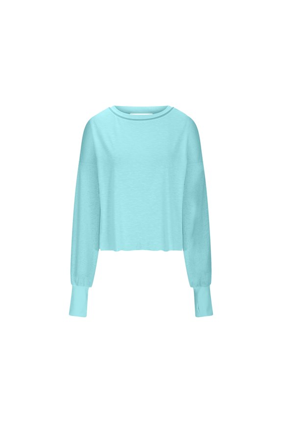 Dgankt Long Sleeve Shirts for Women Women's Open Back Workout Crop Tops Long Sleeve Casual Shirts Athletic Gym Yoga Tee Back-Crossed Cutout Round-Neck Shirt