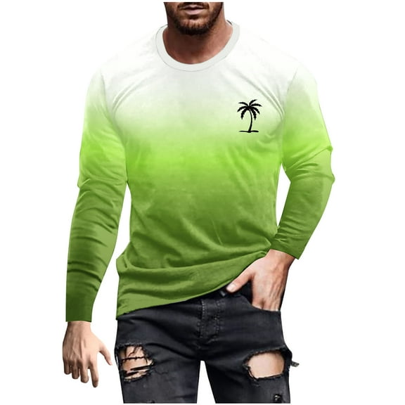 Dgankt Long Sleeve Shirts for Men Casual Printing Round Neck Pullover T-Shirt,Sizes S-4XL