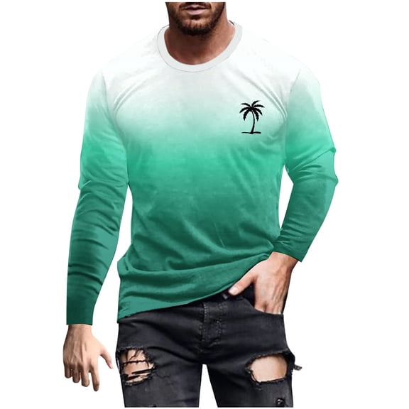 Dgankt Long Sleeve Shirts for Men Casual Printing Round Neck Pullover T-Shirt,Sizes S-4XL
