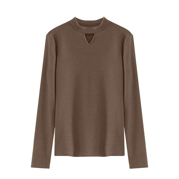Dgankt Long Sleeve Shirts for Women Keyhole Mock Neck Soft Stretch Slim Fit Casual Layering Tops,Sizes S-3XL