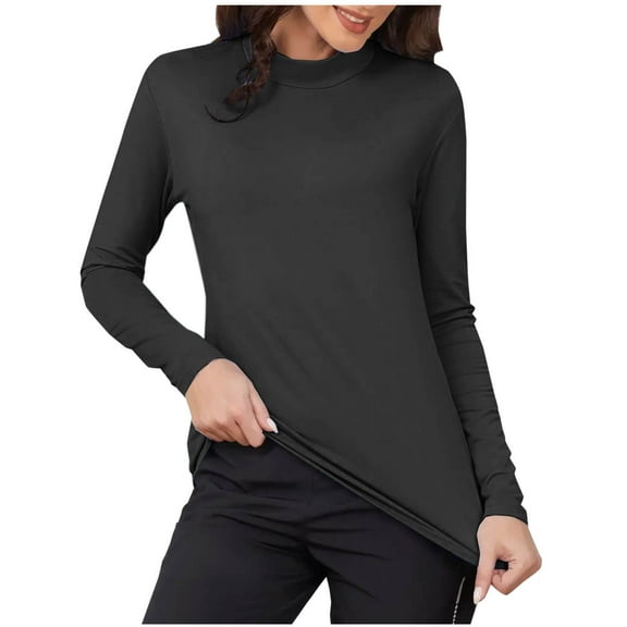 Dgankt Long Sleeve Shirts for Women Solid Color Casual Elastic Inner Lap UnderShirts Warm Tops Long Sleeve Turtleneck Blouses,Sizes S-2XL