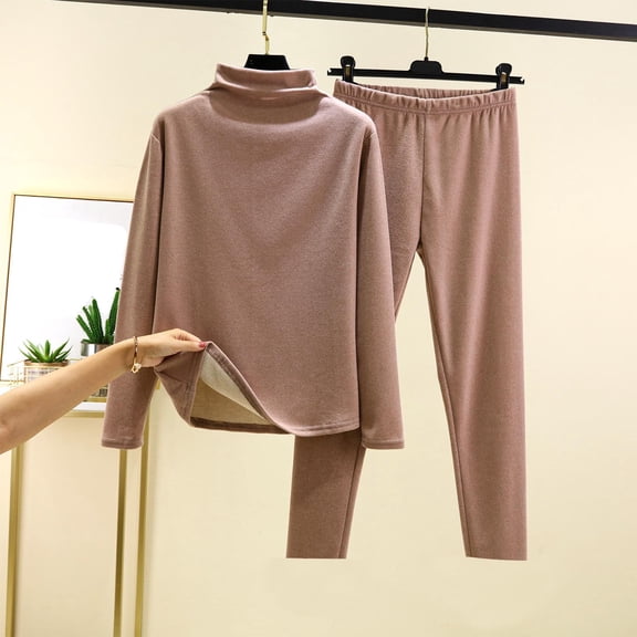 Dgankt Lounge Sets for Women Fashion and Winter Rong Half High Collar Long Sleeved Pants Warm Suit,Size M-2XL