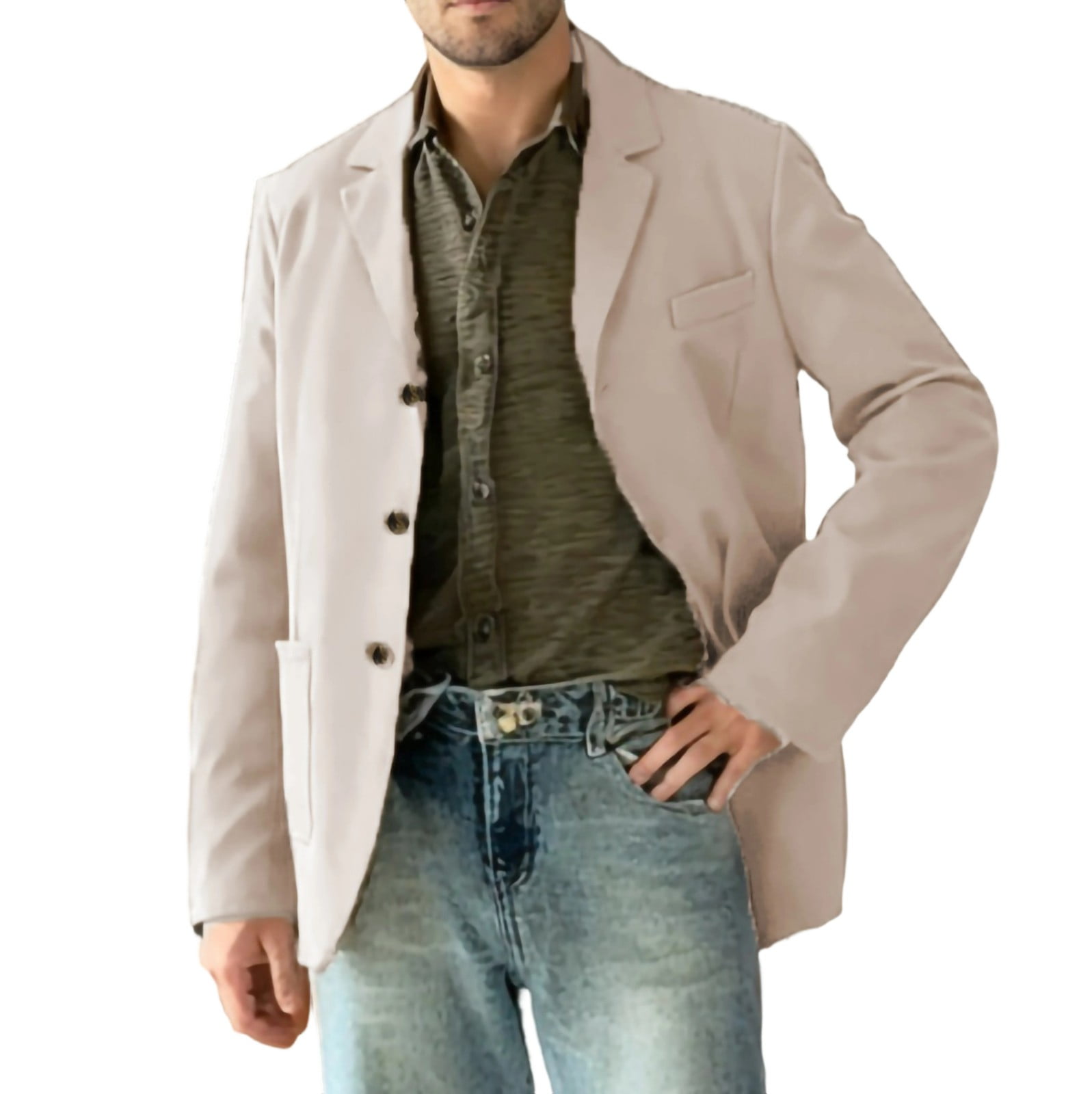 Dgankt Men Blazer Men's Casual Blazer Collar Top Loose-Fit Suit Jacket ...