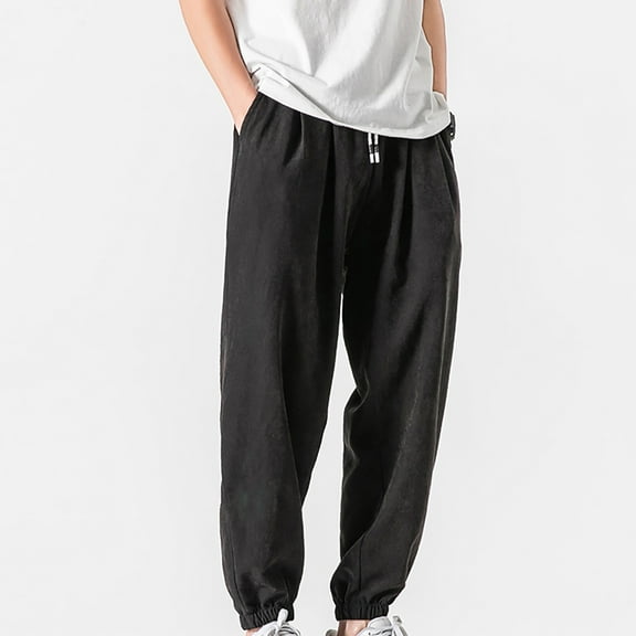 Dgankt Men Clothing Men's Casual Long Pants Elastic Waist Drawstring Comfy Pocket Pants Cuffed Fit