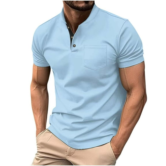 Dgankt Men's Stand Collar Shirts Button Front Casual Short Sleeve Summer,Sizes S-3XL