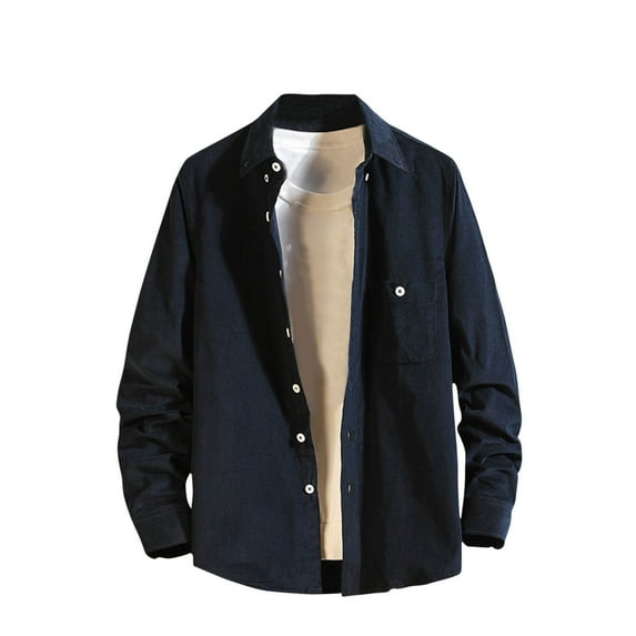 Dgankt Men's Shirts Casual Daily Long Sleeve Shirt Solid Color Loose Pocket Shirt for Long Sleeve Turndown Collar Blouse Shirt,Size M-XL