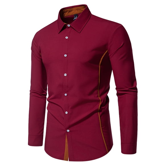 Dgankt Men's Shirts Casual Patchwork Button Long Sleeve Turndown Collar Blouse Shirt,Size S-2XL