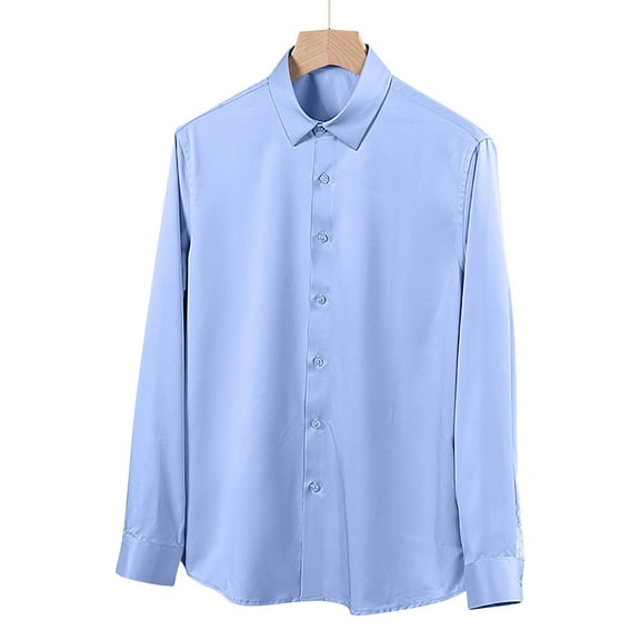 Dgankt Men's Shirts Casual Solid Color Button Business Lapel Fashion Long Sleeve Cardigan Shirt.,Size XS-3XL