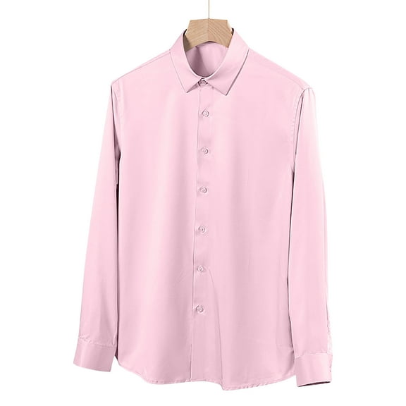 Dgankt Men's Shirts Casual Solid Color Button Business Lapel Fashion Long Sleeve Cardigan Shirt.,Size XS-3XL