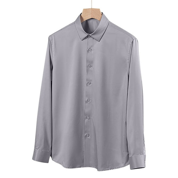 Dgankt Men's Shirts Casual Solid Color Button Business Lapel Fashion Long Sleeve Cardigan Shirt.,Size XS-3XL
