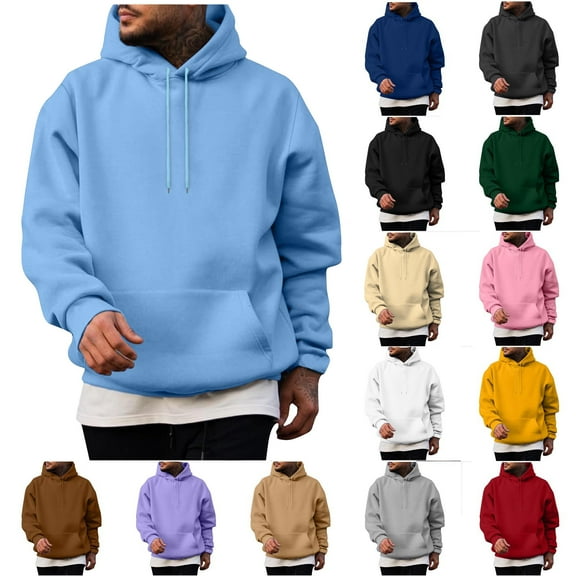 Dgankt Mens Hoodies Casual Fashion Solid Pullover Long Sleeve Hoodie with Pocket Sweatshirts,Size S-2XL