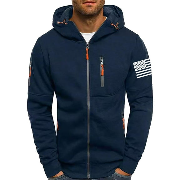 Dgankt Mens Hoodies Fashion Casual Zipper Hooded Pockets Print Long Sleeved Outwear,Size S-3XL