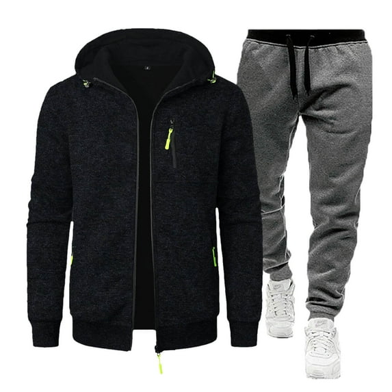 Dgankt Mens Hoodies Fashionable Solid Color Long Sleeve Hooded Casual Outwear Jackets Sets,Sizes S-3XL