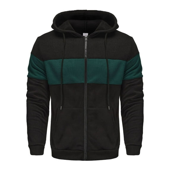 Dgankt Mens Hoodies Solid Color Pockets Color Match Drawstring Zipper Pockets Hooded Coat,Size S-2XL