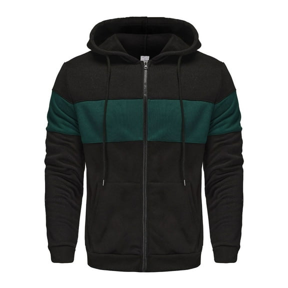 Dgankt Mens Hoodies Solid Color Pockets Color Match Drawstring Zipper Pockets Hooded Coat,Size S-2XL