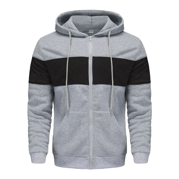 Dgankt Mens Hoodies Solid Color Pockets Color Match Drawstring Zipper Pockets Hooded Coat,Size S-2XL