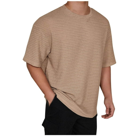 Dgankt Mens Shirts Loose Breathable Casual Crew Neck Shirts for Men,Sizes S-2XL