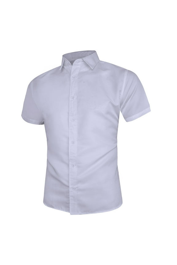 Mens Shirts Summer Solid Pocketless Turndown Collar Short Sleeve Formal Commute Shirt,Sizes M-4XL