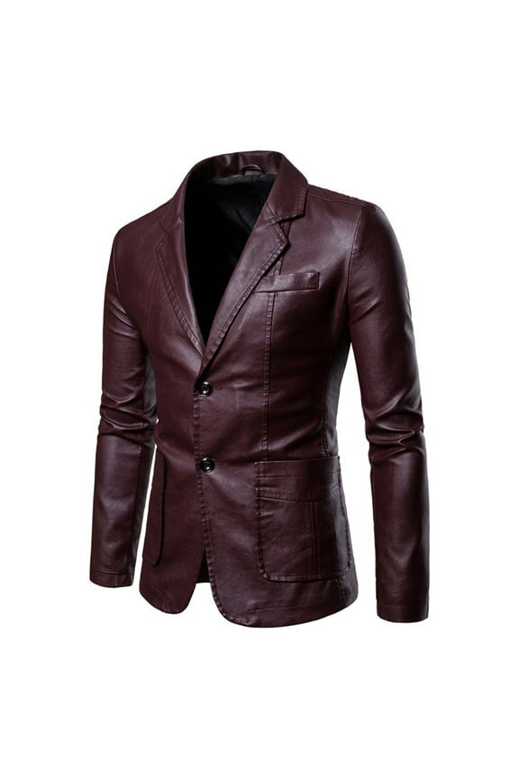 Mens Suits Leather Blazer for Men - Solod Color Buttoned-Pocket Real Leather Casual Men's Leather Jacket Coats L-4XL