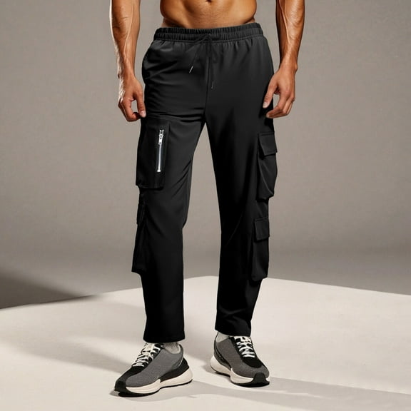 Dgankt Mens Sweatpants Flat Zipper Pocket Parachute Pants for Men Casual Baggy Cargo Pants Unisex Street Pants Drawstring Trouser