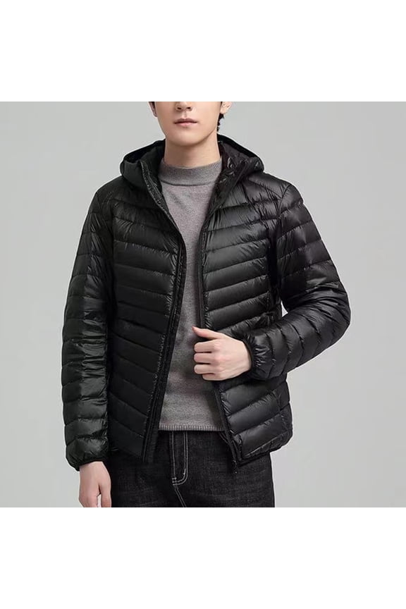 Dgankt Mens Winter Jacket Men's Lightweight Water-Resistant Packable Hooded Puffer Jacket Solid-Color Zipper-Pocket Coat