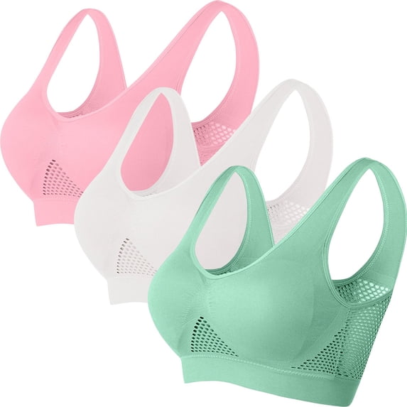 Dgankt Nursing Bras Women's 3-Pack Racerback Breathable Mesh Sports Bra - Seamless Wireless Padded Bralette for Teen Girls, Dance Class, School PE, Loungewear & All-Day Active Comfort S-5XL