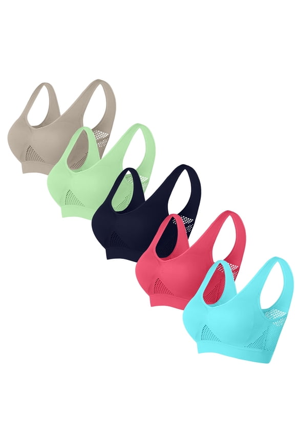Nursing Bras Women's 5-Pack Plus Size Racerback Mesh Bra - Wireless Seamless Bralette for Full Figure Support, Everyday Wear & All-Day Confidence S-5XL