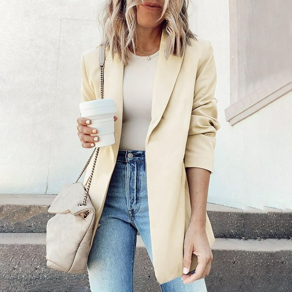 Dgankt Outfits for Women Womens Casual Long Sleeve Blazers Solid Color Knit Blazer Work Office Open Front Blazer Jacket