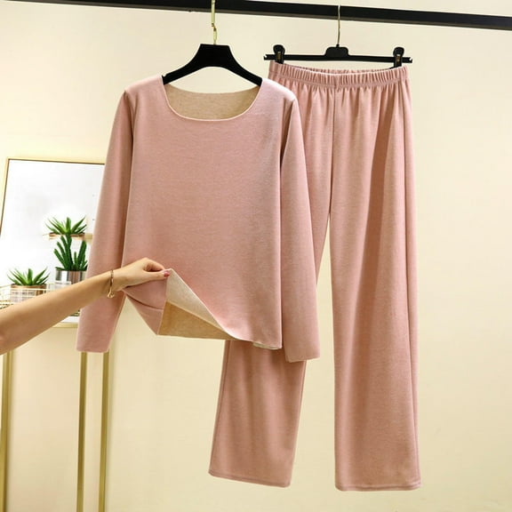 Dgankt Pajamas for Women Set Fashion Warm Casual Solid Color Round-Neck Home Clothes Pajama Set,Size M-2XL