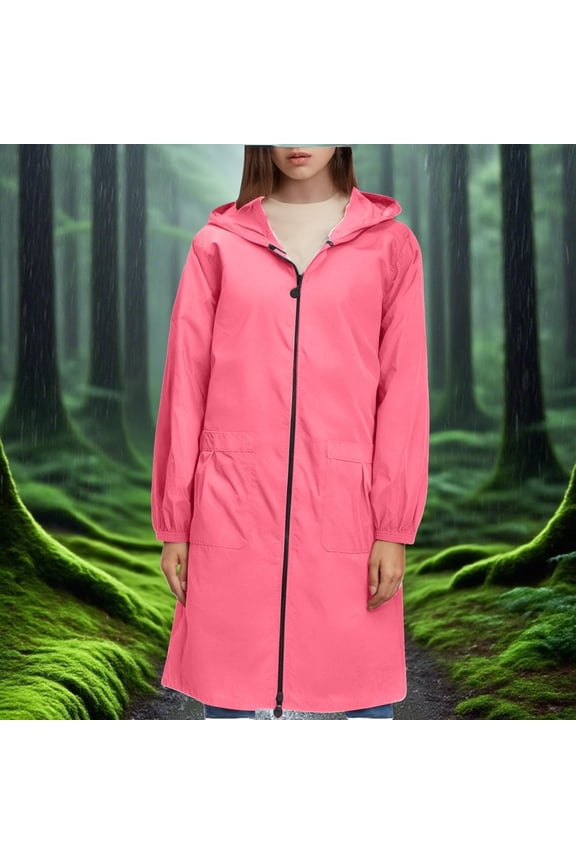 Rain Jacket Women Rainproof Jacket Waterproof and Breathable Long Size with Hood Hiking Raincoat Ordinary Warm Windbreaker,Size XL-3XL