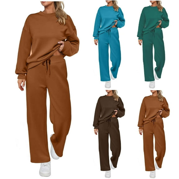 Dgankt Sets for Women Casual Loose Long Sleeved Round Neck Sweatpants Set,Size S-3XL