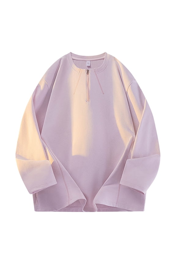 Shirts for Men Casual Solid Color Long Sleeved Round Neck Zipper Sweatshirt,Sizes S-3XL