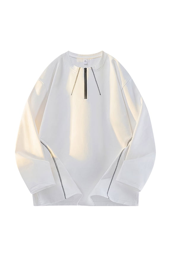 Shirts for Men Casual Solid Color Long Sleeved Round Neck Zipper Sweatshirt,Sizes S-3XL