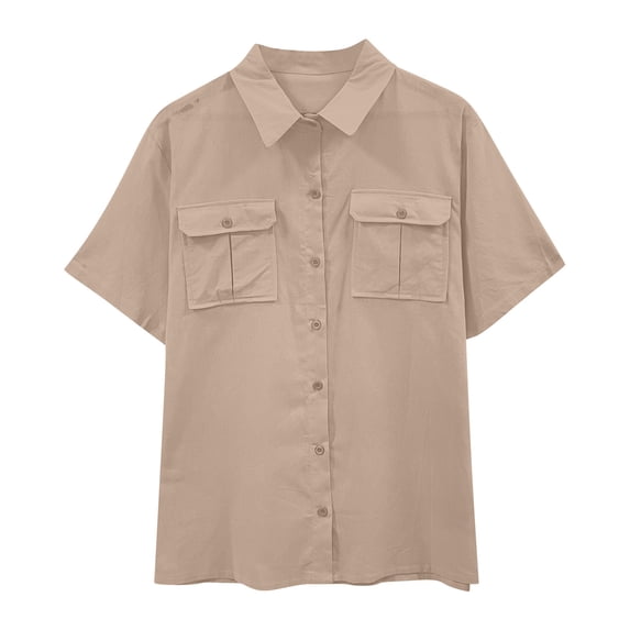 Dgankt Shirts for Men and Women Summer Lapel Breasted Double Pocket Short Sleeved T-shirt,Sizes M-5XL
