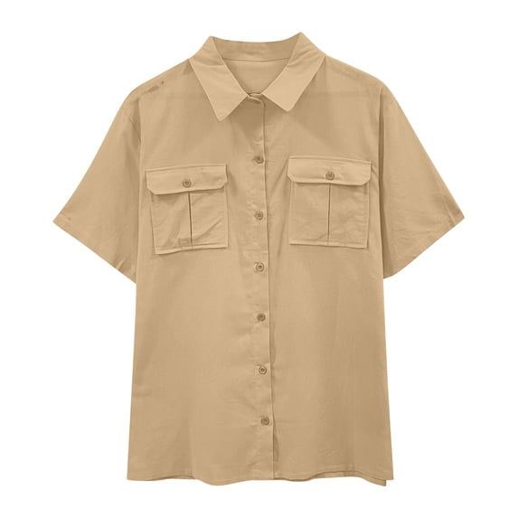 Dgankt Shirts for Men and Women Summer Lapel Breasted Double Pocket Short Sleeved T-shirt,Sizes M-5XL