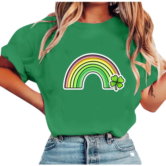 Dgankt Shirts for Women Casual St. Patrick's Day Print Round Neck Short Sleeve T-Shirt Top,Sizes S-2XL