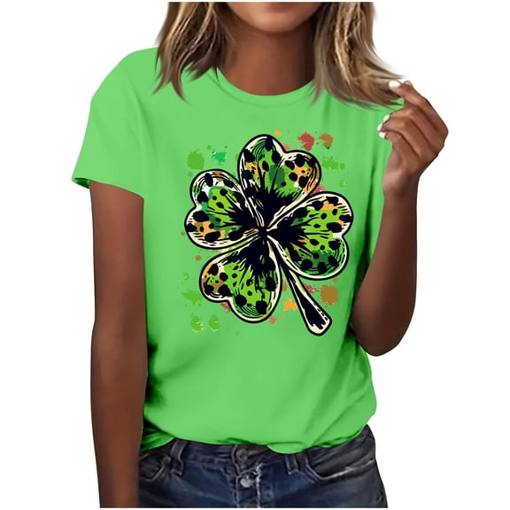 Dgankt Shirts for Women Casual St. Patrick's Day Short Sleeved Round Neck Pullover Casual Top,Sizes S-3XL