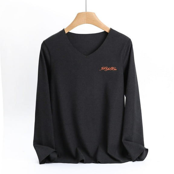 Dgankt Shirts for Women Color Fleece Thermal Long-Sleeved V-Neck UnderShirt Top,Sizes L-3XL