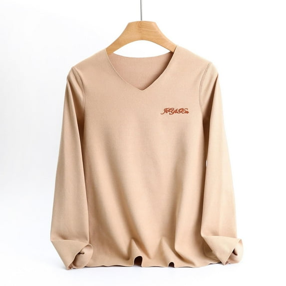 Dgankt Shirts for Women Color Fleece Thermal Long-Sleeved V-Neck UnderShirt Top,Sizes L-3XL